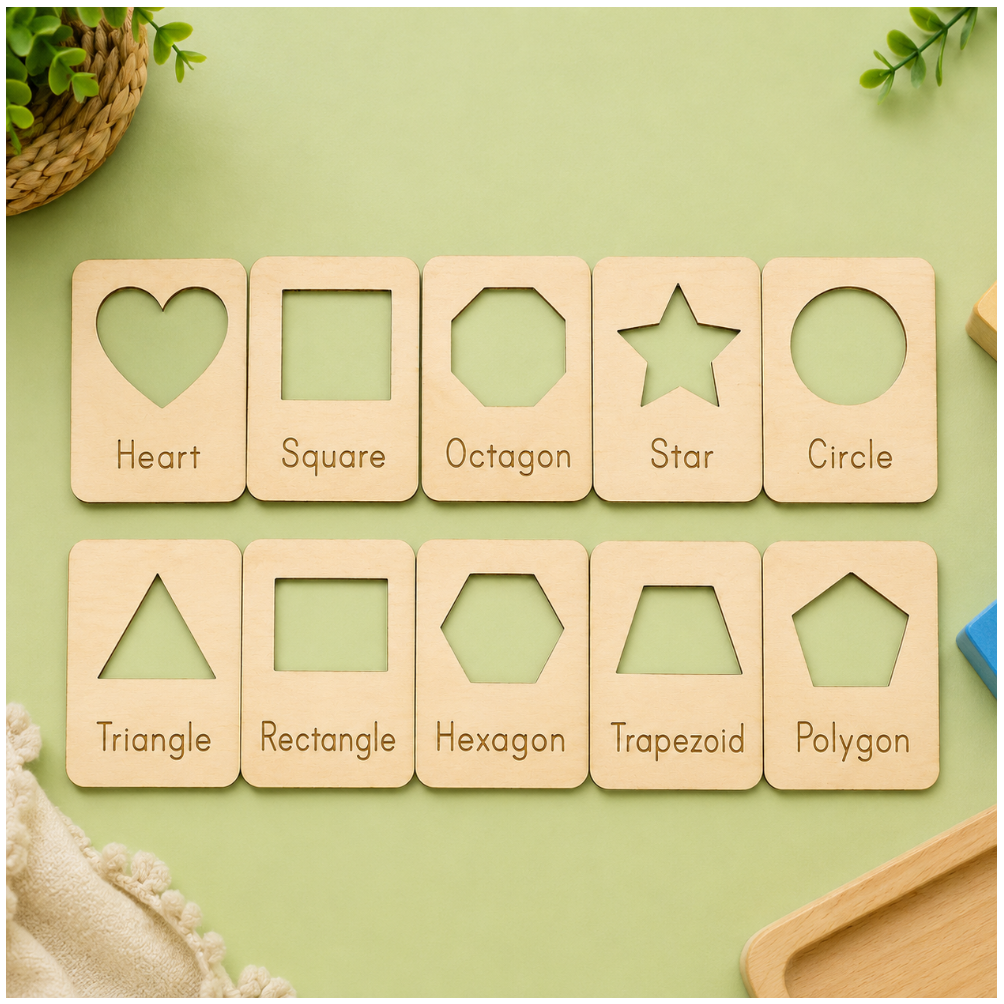 Montessori Geometry Learning Board – 10 Piece Wooden Shape Set