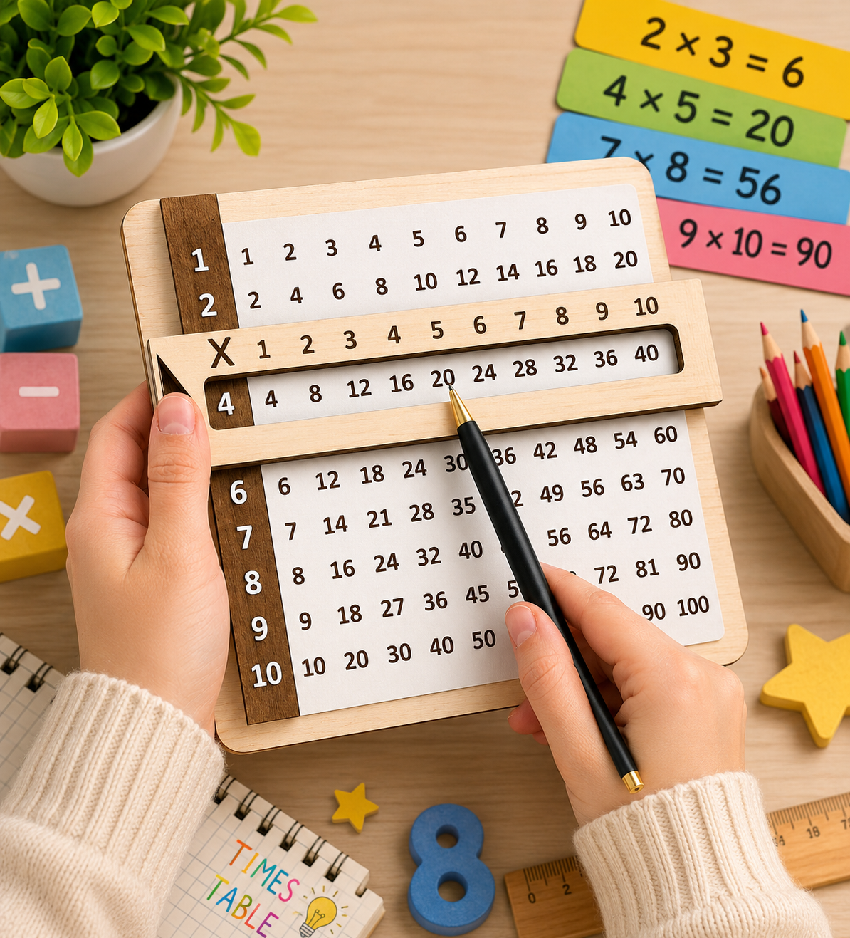 Montessori Wooden Multiplication Board – Interactive Times Table Learning Chart for Kids