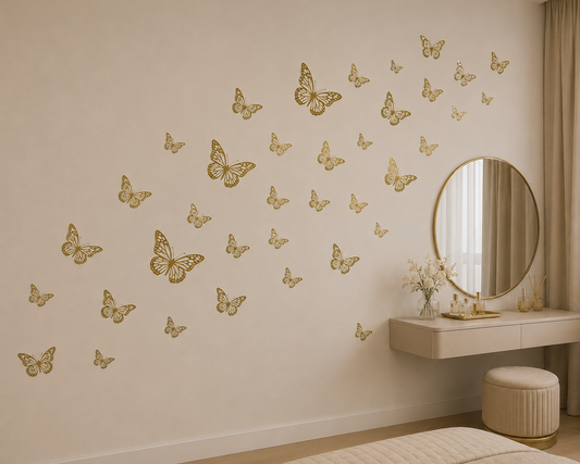 3D Golden Butterfly Wall Art Set – 20 Pieces | Golden Mirror Finish