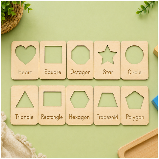 Montessori Geometry Learning Board – 10 Piece Wooden Shape Set