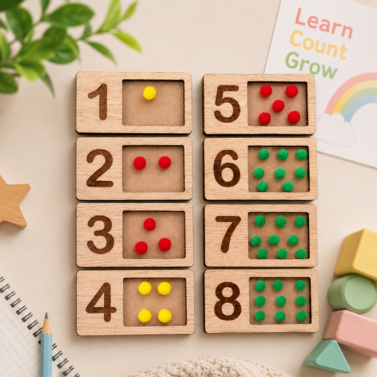 Wooden Number Counting Cards – Montessori Math Learning Board for Kids (1–10)