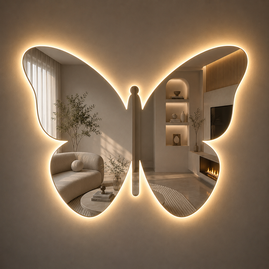 Butterfly Mirror for Wall– Warm Neon Backlight (24 Inch)