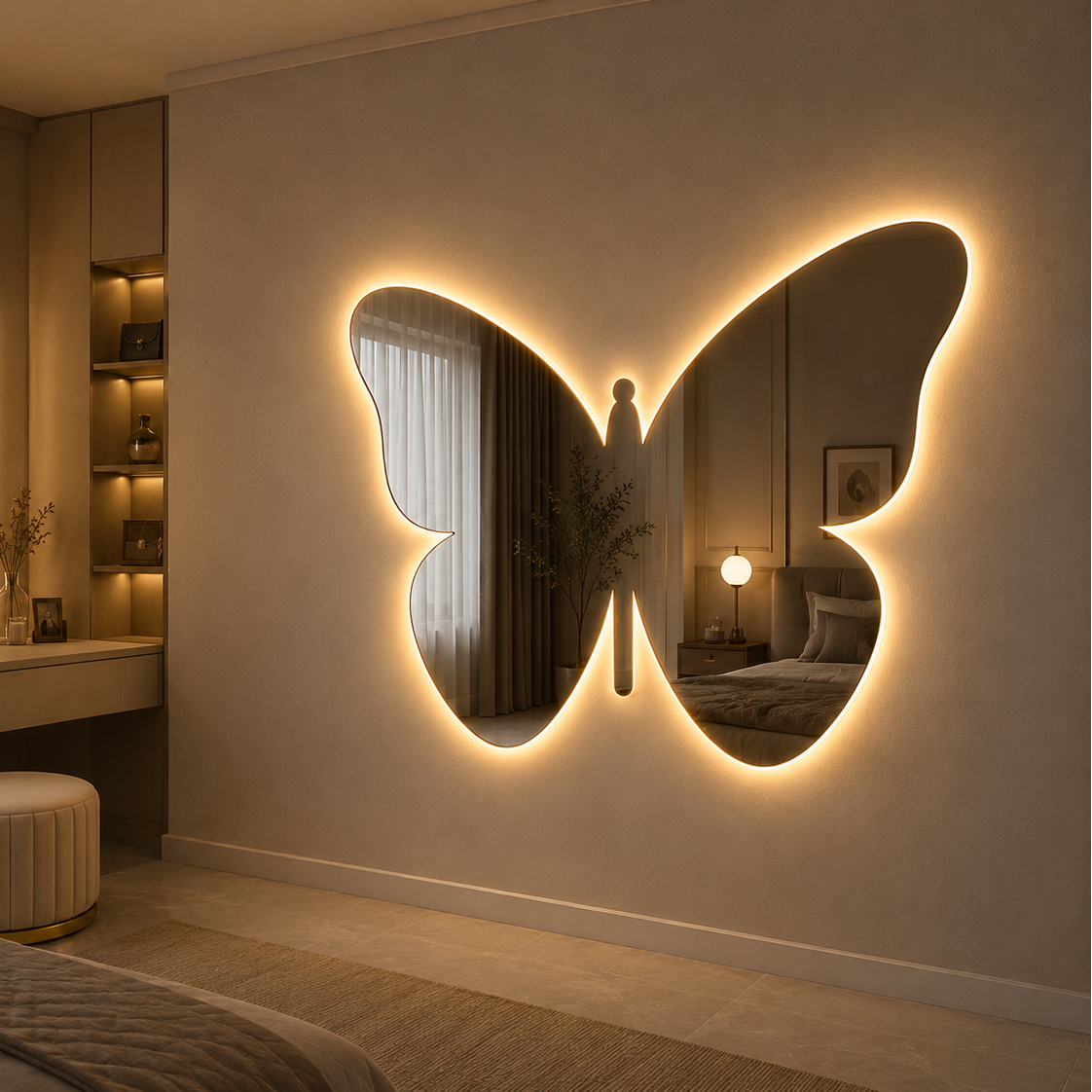 Butterfly Mirror for Wall– Warm Neon Backlight (24 Inch)