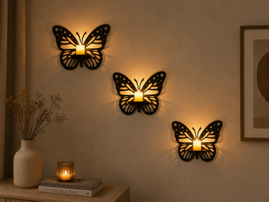 Butterfly Wall Candle Holder Set – 3 Pieces |  Candles Included