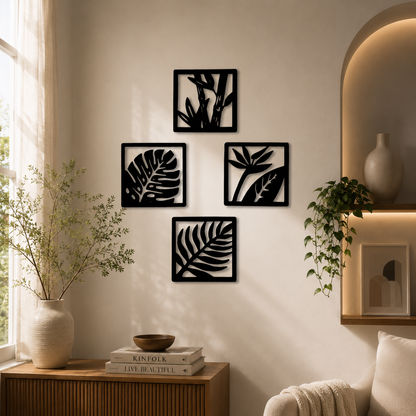 Botanical Framed Wall Art Set of 4 – Tropical Frames | 12x12