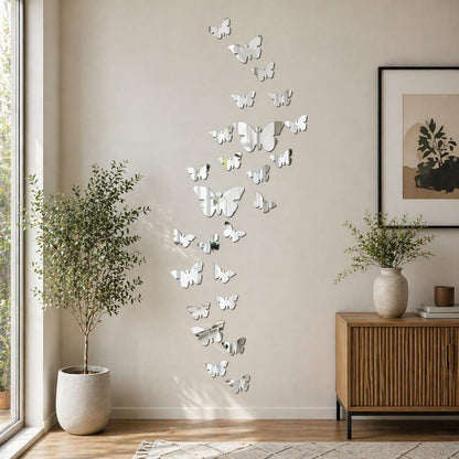 3D Butterfly Mirror Wall Stickers – Set of 25 | Self-Adhesive Wall Decor (Gold & Silver)