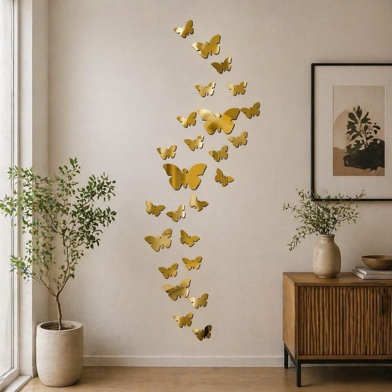 3D Butterfly Mirror Wall Stickers – Set of 25 | Self-Adhesive Wall Decor (Gold & Silver)