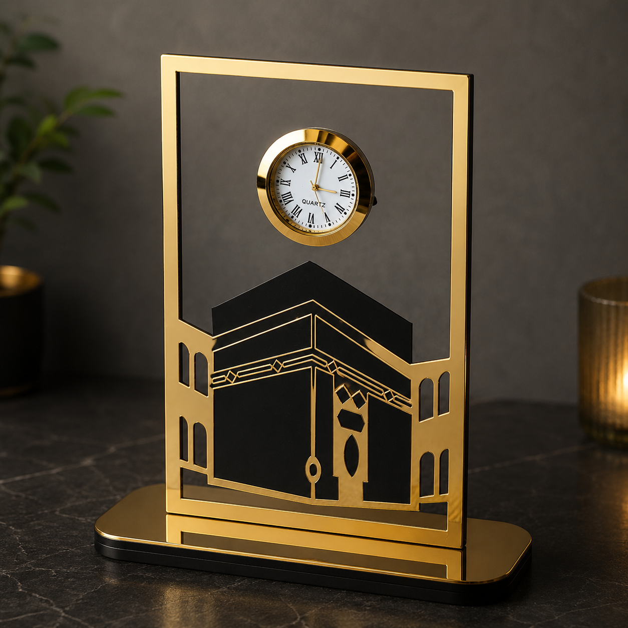 Kaaba Acrylic Desk Clock – Golden Mirror Finish (6×9 Inch)
