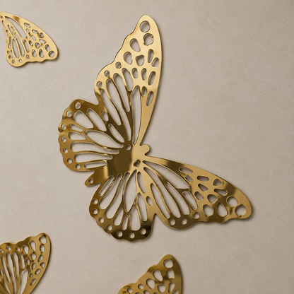 3D Golden Butterfly Wall Art Set – 20 Pieces | Golden Mirror Finish