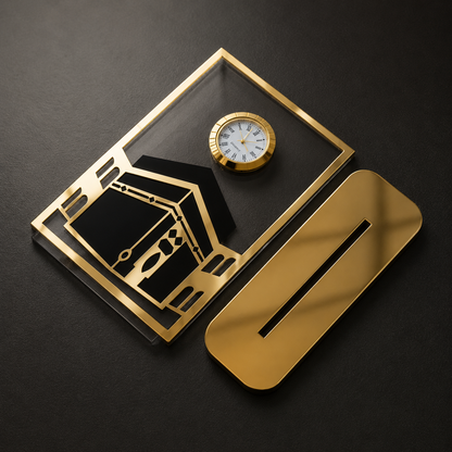 Kaaba Acrylic Desk Clock – Golden Mirror Finish (6×9 Inch)