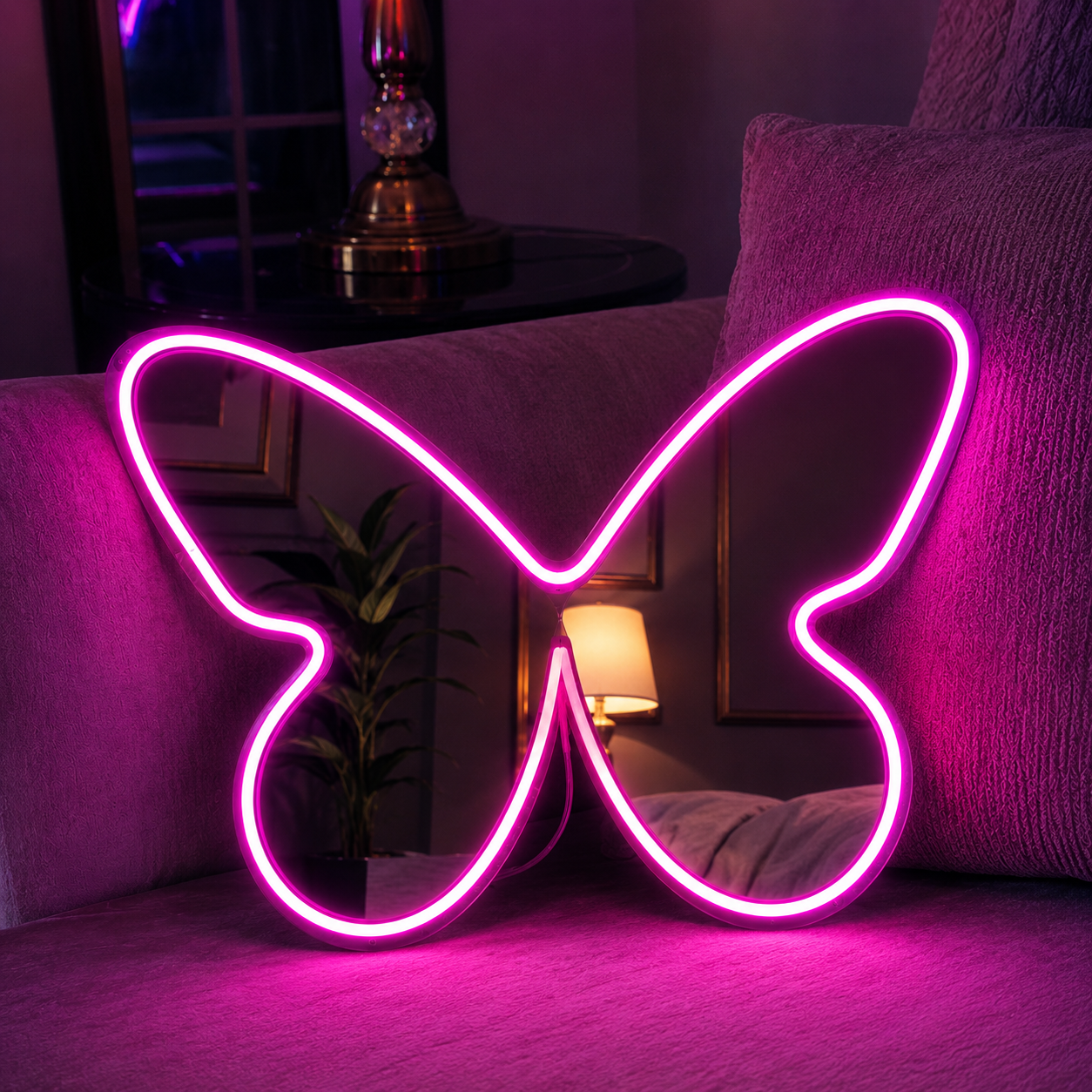 Butterfly Selfie Mirror – Pink Neon LED Light