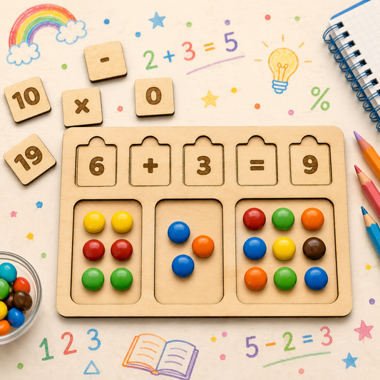 4-in-1 Wooden Montessori Math Learning Board – Counting, Addition, Subtraction & Multiplication for Kids